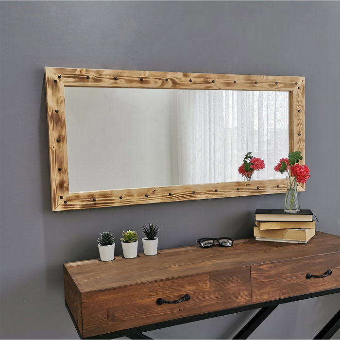 Hanah Home Espejo de Madera Maciza de Pino Nogal Z11050ES Hanah Home Espejo de Madera Maciza de Pino Nogal Z11050ES